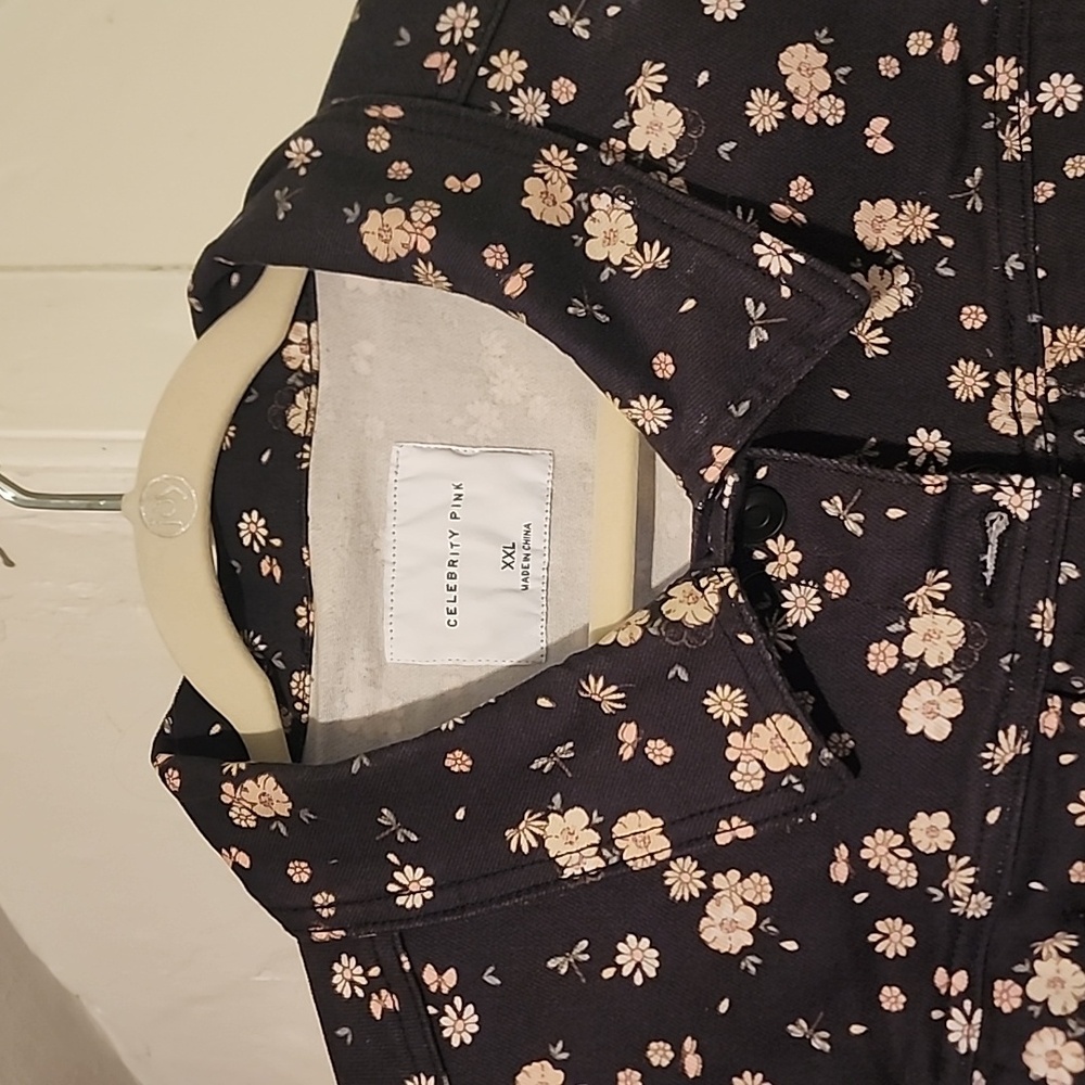 Celebrity Pink Black Floral Crop Jean Jacket